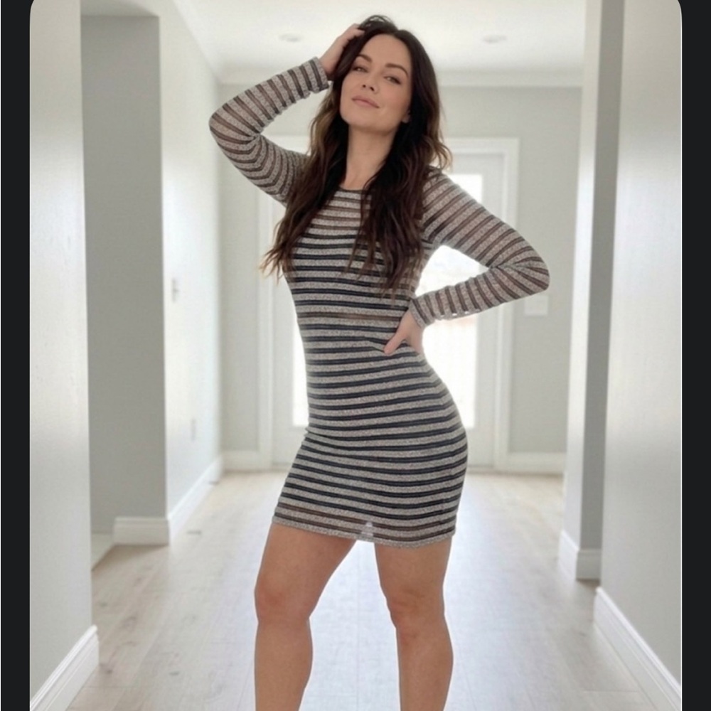 Just Me Mini Navy and Cream Striped Long Sleeve Dress